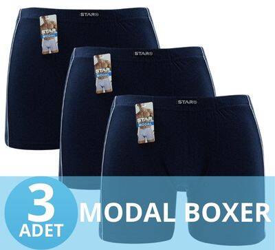 STAR 3'LÜ ERKEK MODAL PAMUKLU KEMER BİYELİ BOXER 