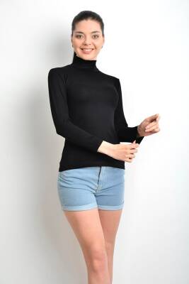 STAR İKİNCİ TEN KADIN SİYAH UZUNKOL BALIKÇI YAKA T-SHİRT - STAR İKİNCİ TEN