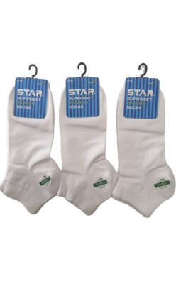 STAR 3 LÜ ERKEK BEYAZ ORGANİK BAMBU PATİK ÇORAP 