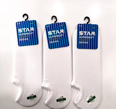 STAR 3 LÜ ERKEK BEYAZ ORGANİK BAMBU SNEAKERS ÇORAP BEYAZ