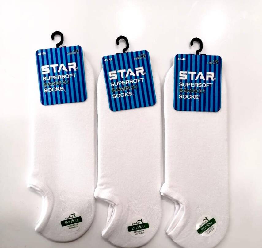 STAR 3 LÜ ERKEK BEYAZ ORGANİK BAMBU SNEAKERS ÇORAP - 1