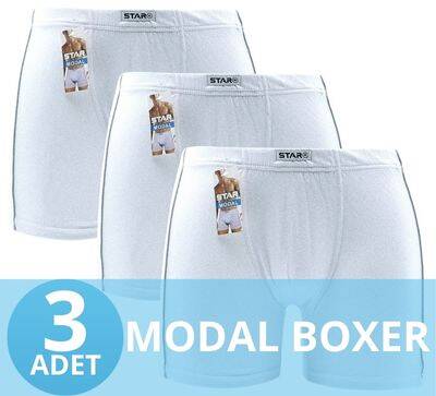 STAR 3'LÜ ERKEK MODAL PAMUKLU KEMER BİYELİ BOXER 