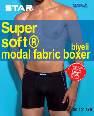 STAR 3 LÜ ERKEK MODAL PAMUKLU KEMER BİYELİ BOXER SİYAH
