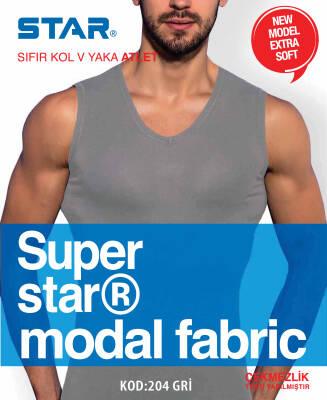 STAR 3 LÜ ERKEK MODAL SIFIR KOL V YAKA T-SHİRT GRİ 