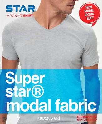 STAR 3 LÜ ERKEK MODAL V YAKA YARIM KOL BASİC T-SHİRT GRİ