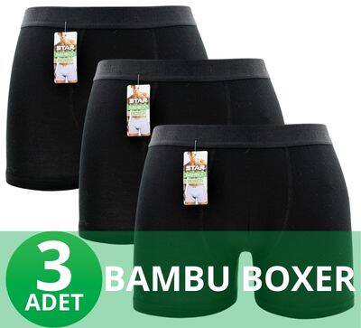 STAR 3'LÜ ERKEK ORGANİK BAMBU BELİ KEMERLİ BOXER 