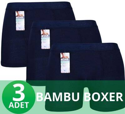 STAR 3'LÜ ERKEK ORGANİK BAMBU BELİ KEMERLİ BOXER 