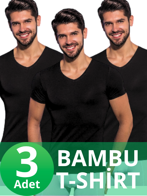 STAR 3 LÜ ERKEK ORGANİK BAMBU KISAKOL V YAKA BASİC T-SHİRT - 1