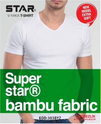 STAR 3 LÜ ERKEK ORGANİK BAMBU KISAKOL V YAKA BASİC T-SHİRT BEYAZ