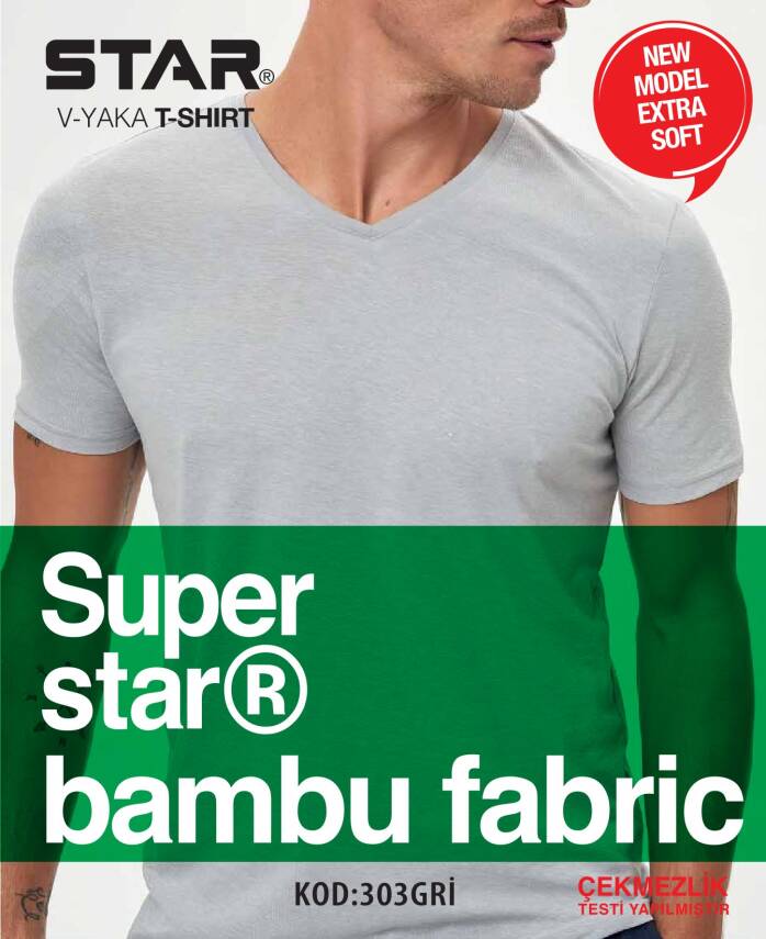 STAR 3 LÜ ERKEK ORGANİK BAMBU KISAKOL V YAKA BASİC T-SHİRT - 4