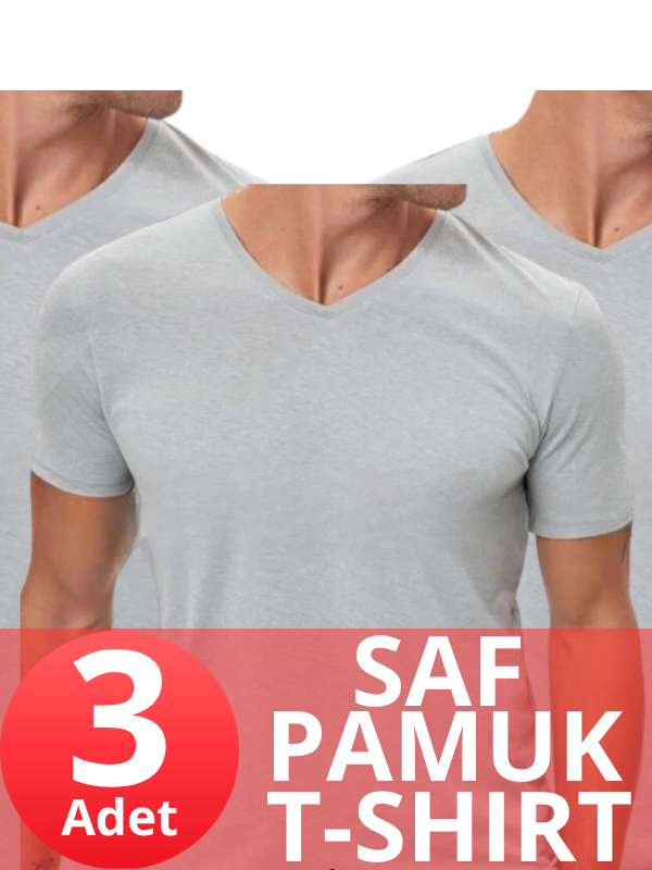 STAR 3 LÜ ERKEK SAF PAMUK KISAKOL V YAKA T-SHİRT - 1