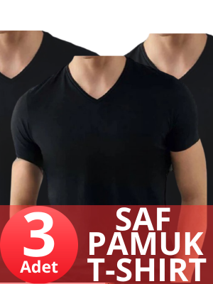 STAR 3 LÜ ERKEK SAF PAMUK KISAKOL V YAKA T-SHİRT SİYAH