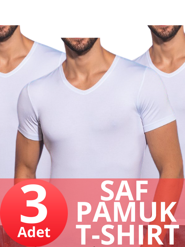 STAR 3 LÜ ERKEK SAF PAMUK KISAKOL V YAKA T-SHİRT - 6