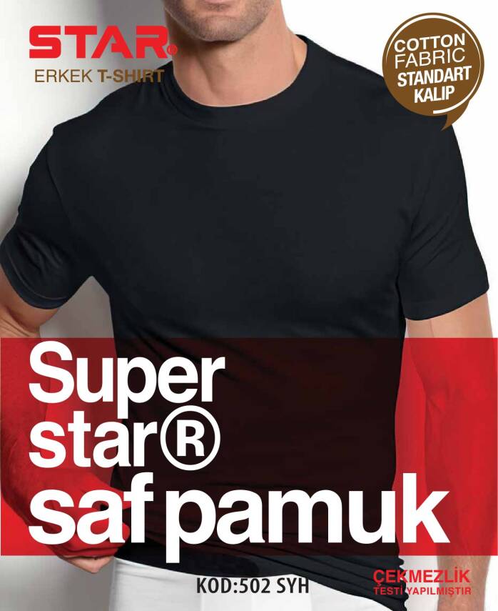STAR 3 LÜ ERKEK SAF PAMUK SIFIR YAKA KISAKOL T-SHİRT - 2