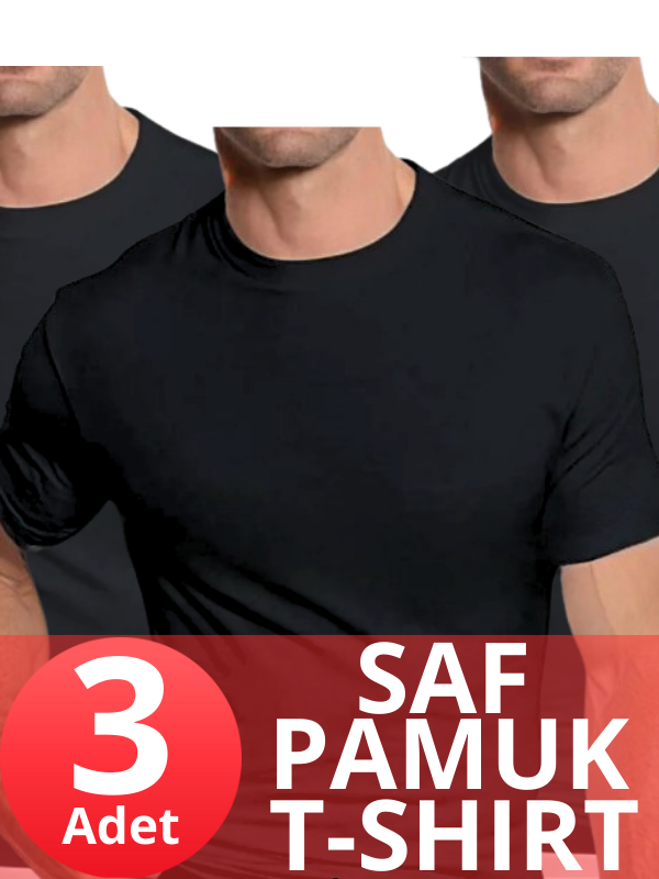 STAR 3 LÜ ERKEK SAF PAMUK SIFIR YAKA KISAKOL T-SHİRT - 1