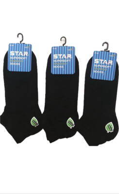 STAR 3 LÜ ERKEK SİYAH ORGANİK BAMBU PATİK ÇORAP 