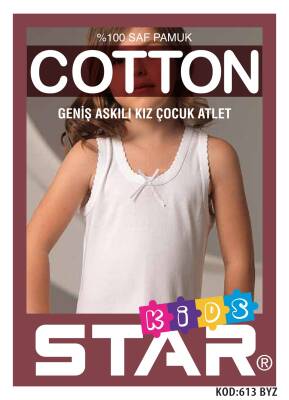 STAR 3 LÜ KIZ ÇOCUK SAF PAMUK GENİŞ ASKILI ATLET BEYAZ
