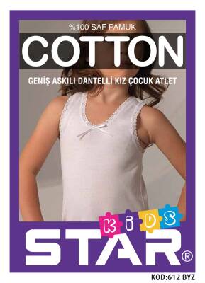 STAR 3 LÜ KIZ ÇOCUK SAF PAMUK GENİŞ ASKILI DANTEL DETAYLI ATLET BEYAZ