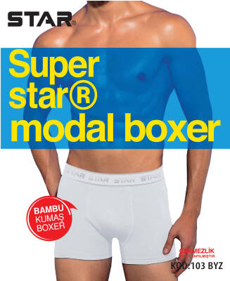 STAR 3LÜ ERKEK MODAL BELİ KEMERLİ BOXER BEYAZ