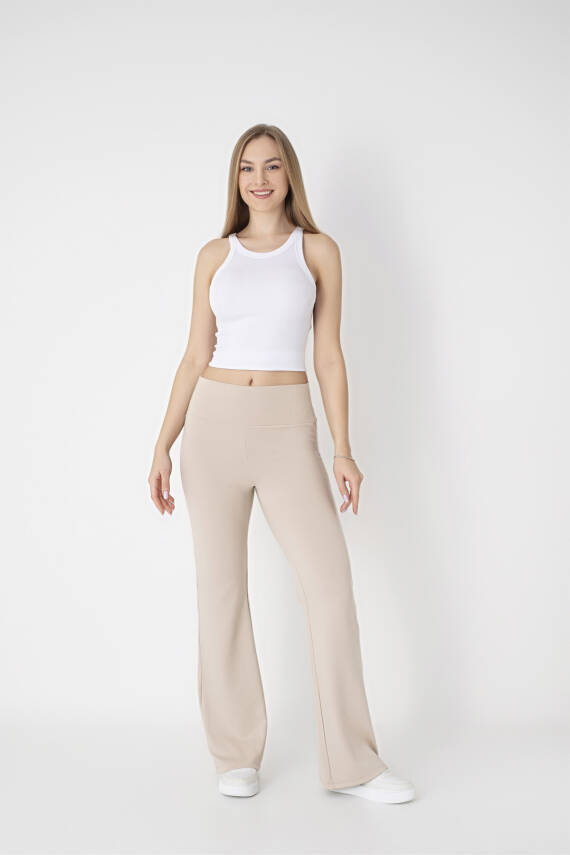 STAR BESTTREND KADIN BEJ SCUBA COMFORT YÜKSEK BEL BOL PAÇA PANTOLON - 1