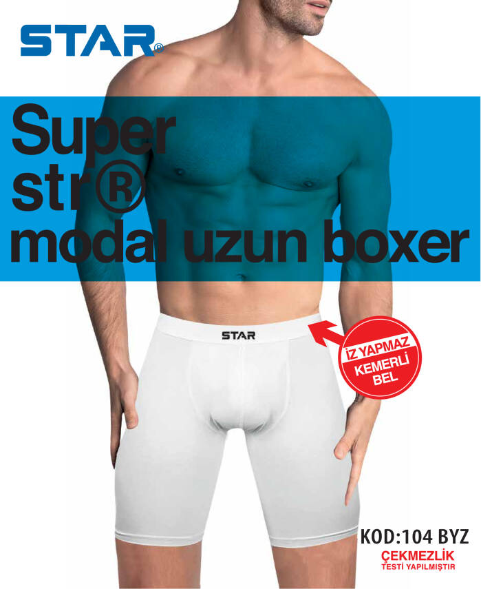 STAR ERKEK BEYAZ MODAL BELİ KEMERLİ UZUN BOXER - 1