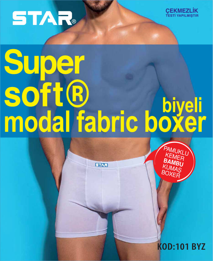 STAR ERKEK BEYAZ MODAL PAMUKLU KEMER BİYELİ BOXER - 1