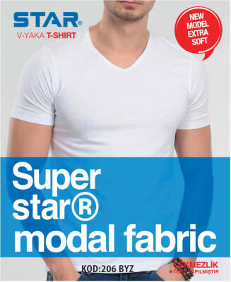 STAR ERKEK BEYAZ MODAL V YAKA T-SHİRT 