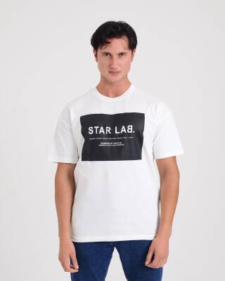 STAR ERKEK BEYAZ OVERSİZE STAR LAB BASKILI T-SHİRT 