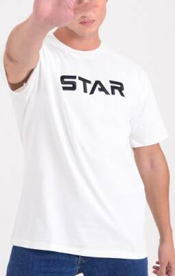 STAR ERKEK BEYAZ OVERSİZE STAR NAKIŞLI T-SHİRT 