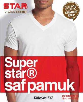 STAR ERKEK BEYAZ SAF PAMUK V YAKA KISAKOL T-SHİRT ( FANİLA ) BEYAZ