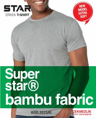 STAR ERKEK GRİ ORGANİK BAMBU SIFIR YAKA KISAKOL T-SHİRT GRİ 