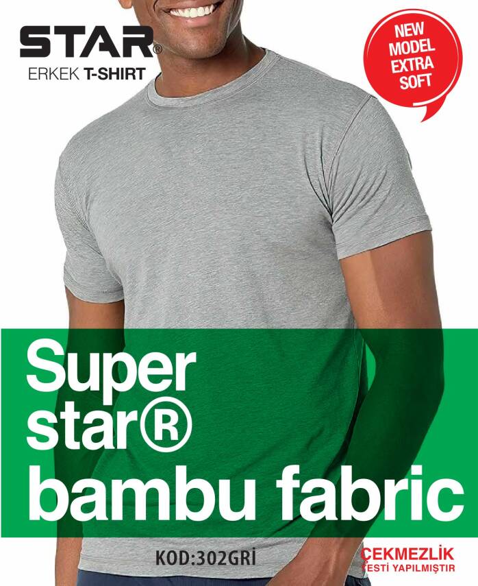 STAR ERKEK GRİ ORGANİK BAMBU SIFIR YAKA KISAKOL T-SHİRT - 1