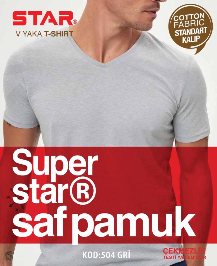 STAR ERKEK GRİ SAF PAMUK V YAKA KISAKOL T-SHİRT ( FANİLA ) - 1