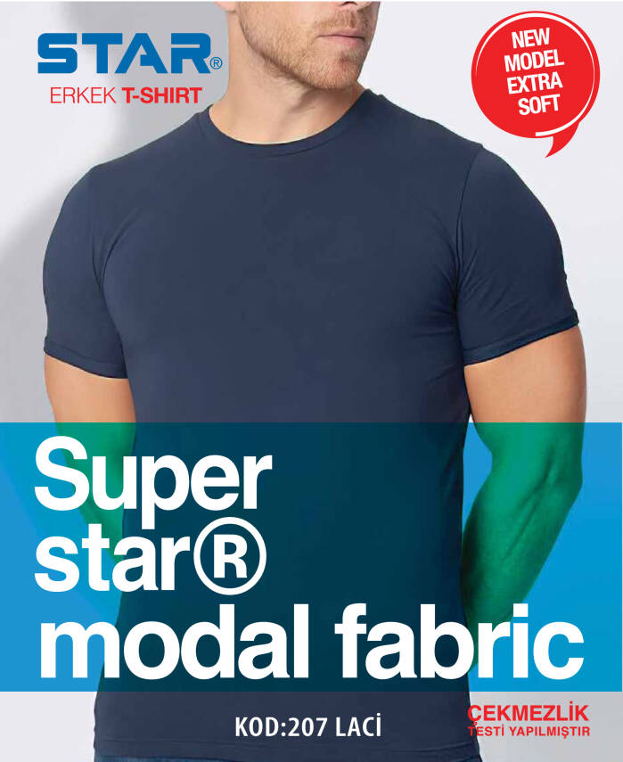 STAR ERKEK LACİVERT MODAL SIFIR YAKA KISAKOL T-SHİRT - 1
