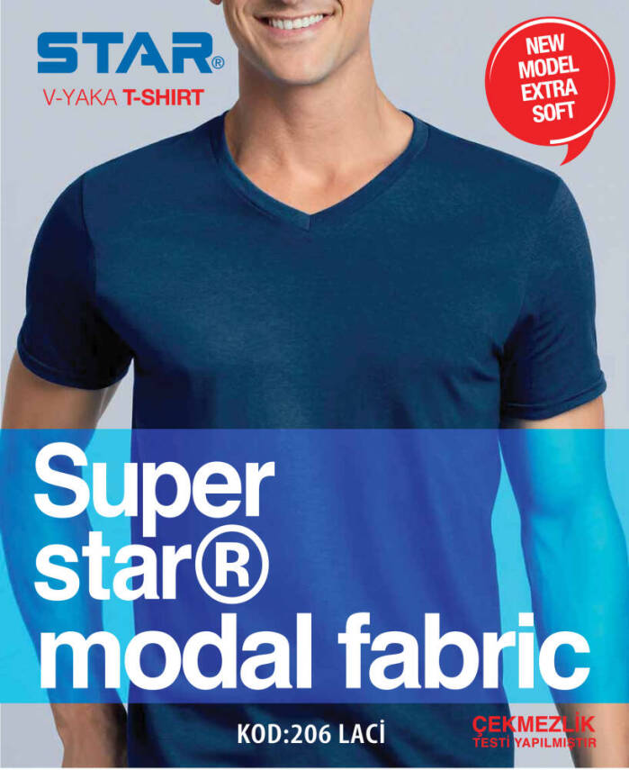 STAR ERKEK LACİVERT MODAL V YAKA T-SHİRT - 1