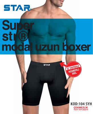 STAR ERKEK SİYAH MODAL BELİ KEMERLİ UZUN BOXER SİYAH