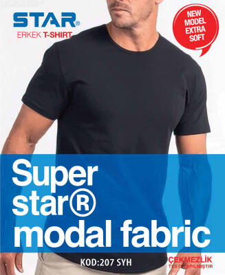 STAR ERKEK SİYAH MODAL SIFIR YAKA KISAKOL T-SHİRT SİYAH