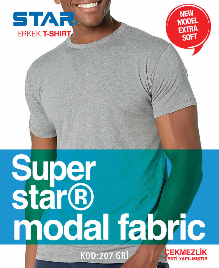 STAR ERKEK SİYAH MODAL SIFIR YAKA KISAKOL T-SHİRT - 5