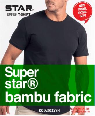 STAR ERKEK SİYAH ORGANİK BAMBU SIFIR YAKA KISAKOL T-SHİRT SİYAH