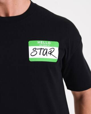 STAR ERKEK SİYAH OVERSİZE HELLO STAR BASKILI T-SHİRT 