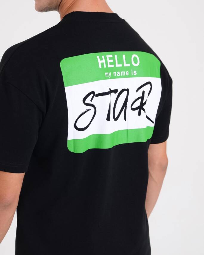 STAR ERKEK SİYAH OVERSİZE HELLO STAR BASKILI T-SHİRT - 3