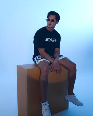 STAR ERKEK SİYAH OVERSİZE STAR NAKIŞLI T-SHİRT 