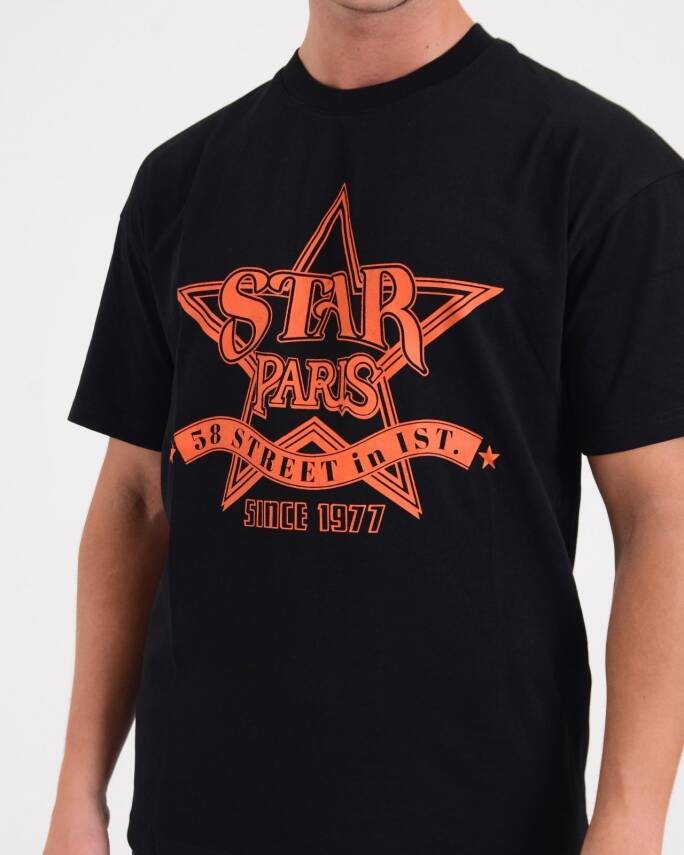 STAR ERKEK SİYAH OVERSİZE STAR PARİS BASKILI T-SHİRT - 2