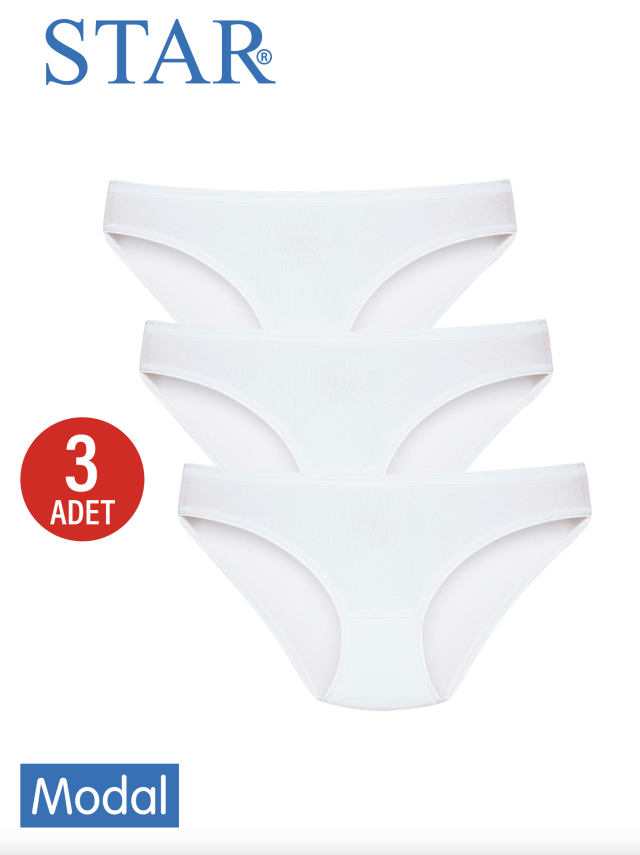 STAR KADIN 3 LÜ BEYAZ MODAL İZ YAPMAZ BİKİNİ KÜLOT - 1
