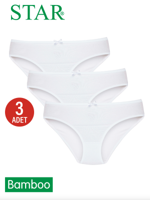 STAR KADIN 3 LÜ BEYAZ ORGANİK BAMBU BİKİNİ KÜLOT 