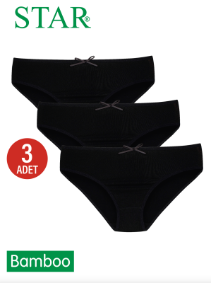 STAR KADIN 3 LÜ SİYAH ORGANİK BAMBU BİKİNİ KÜLOT 