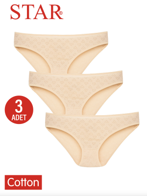 STAR KADIN 3 LÜ TEN SAF PAMUK KALP DESENLİ BİKİNİ KÜLOT 