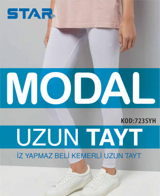 STAR KADIN BEYAZ MODAL BELİ KEMERLİ UZUN TAYT 