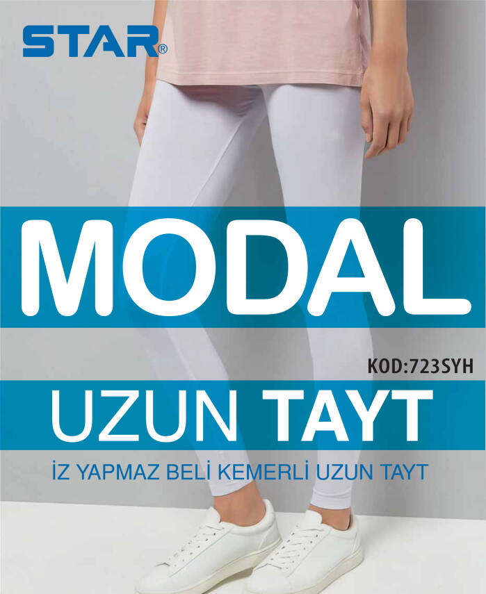 STAR KADIN BEYAZ MODAL BELİ KEMERLİ UZUN TAYT - 1