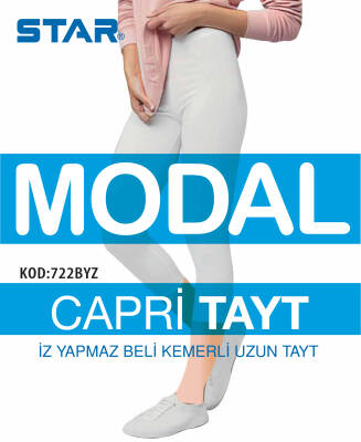 STAR KADIN BEYAZ MODAL DİZ ALTI KAPRİ TAYT 